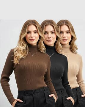 buda jeans co Women Pack of 3 Ribbed Fitted Sweatshirts -picture-34