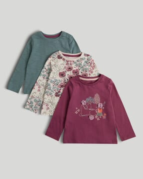mothercare Girls Pack of 3 Floral Print Regular Fit Round-Neck T-Shirts-picture-51