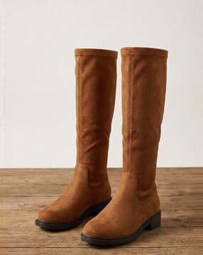 Women Knee-Length Boots with Slip-On Styling-image-49
