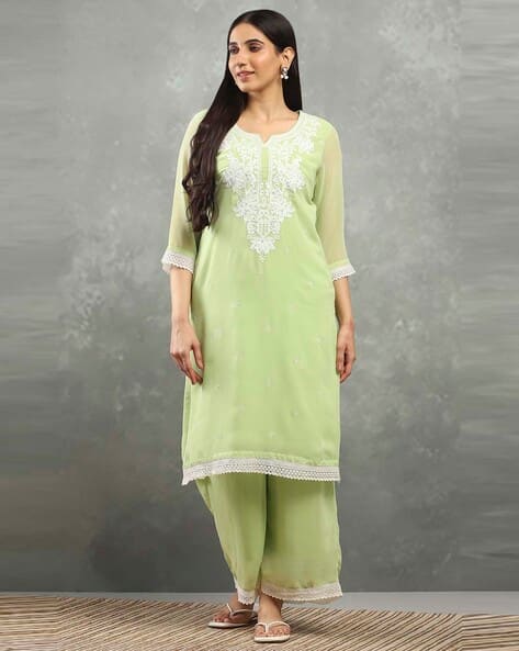 Rangriti Women Embroidered Straight Kurta Set