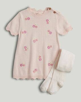 mothercare Floral Embroidered A-Line Dress with Tights-picture-32