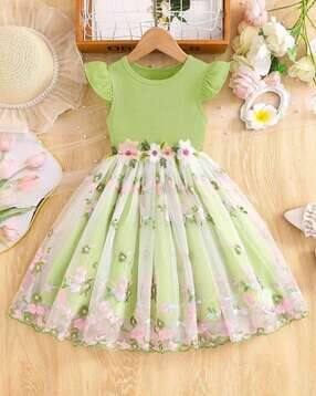 Girls Floral Print Fit & Flare Dress