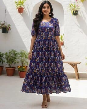 revangi Women printed Round-Neck Gown Dress-picture-42