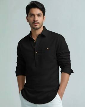 neonomad Men Slim Fit Short Kurta with Spread Collar-picture-46