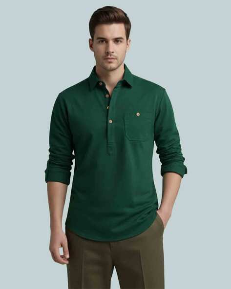 Yugnik Men Slim Fit Shirt Kurta with Patch Pocket