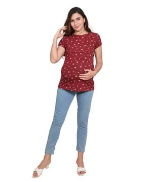 mama & bebe Women Floral Print Relaxed Fit Maternity Crew-Neck T-Shirt-picture-14