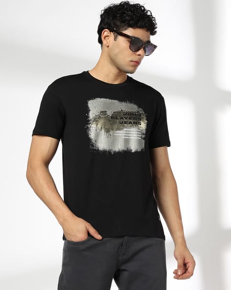 JOHN PLAYERS JEANS Men Logo Print Slim Fit Crew Neck T-Shirt