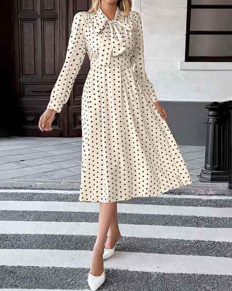 theory flared dress in admiral crepe Vintage 60s Polka Dot Fit Flare Raw Silk Dress Fits Sizes XS-SM main image 0
