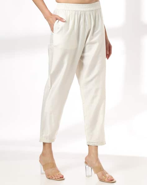 AVAASA MIX N' MATCH Women Straight Fit Pants with Embroidered Hem