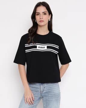 guess Women Striped Regular Fit Round-Neck T-Shirt-picture-11