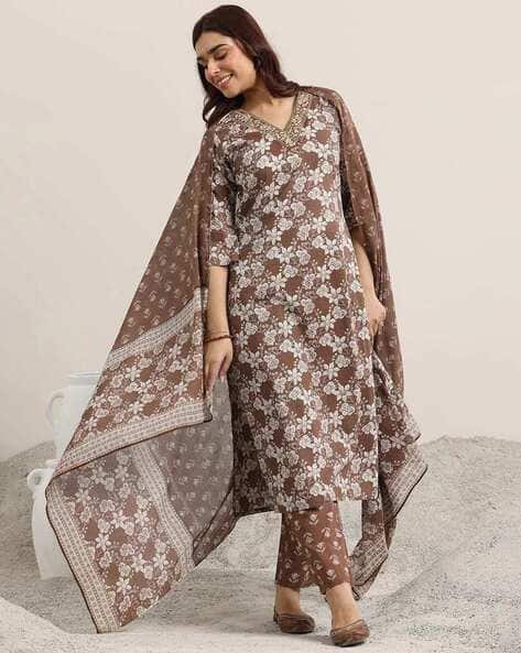 Nyrika Women Floral Print A-Line Kurta Set with Dupatta