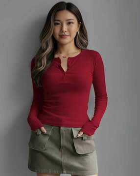 Women Ribbed Fitted Top