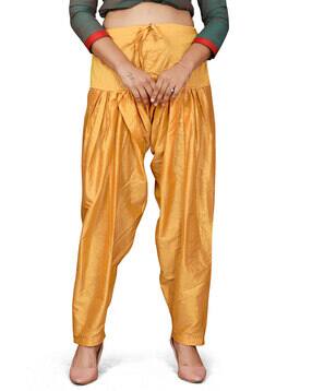 Women Pleated Patiala Pants with Drawstring Waist