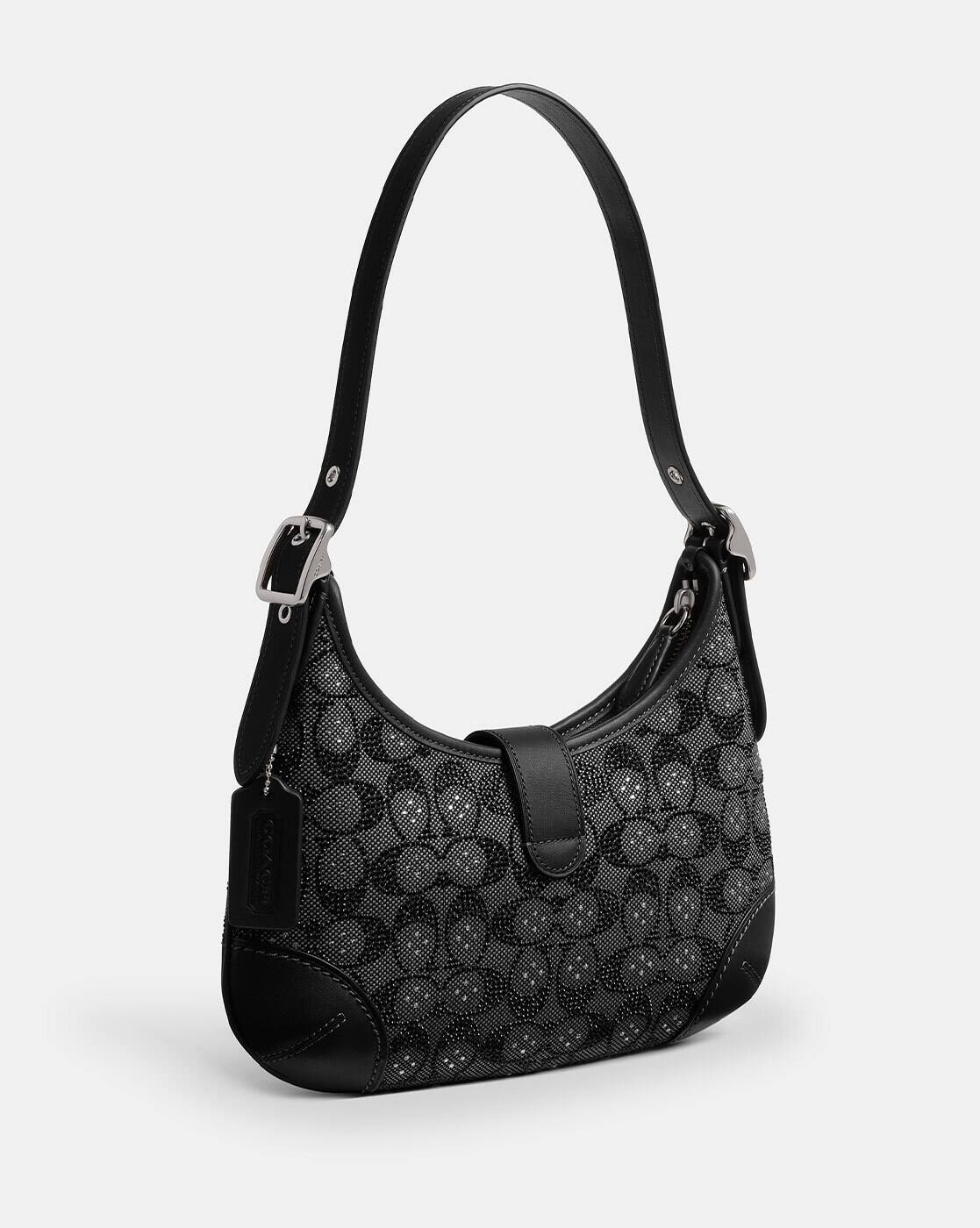 Buy Coach Crystal Signature Jacquard Hamptons Hobo Bag | Black
