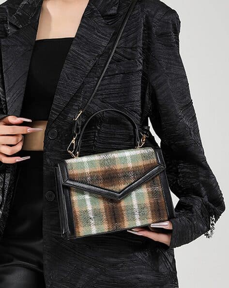 Lulu & Sky Women Checked Satchel Bag with Detachable Strap