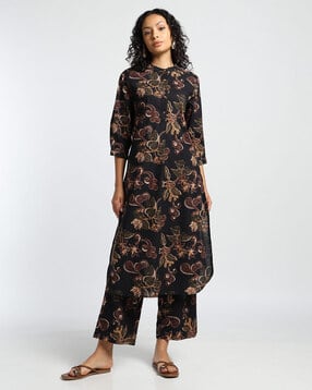 svrnaa by azorte Leaf All Over Printed A-Line Kurta-picture-13