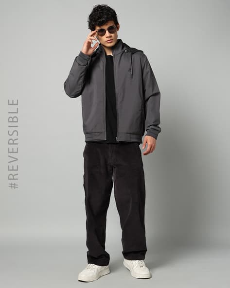 Men Regular Fit Lightweight Reversible Hooded Jacket
