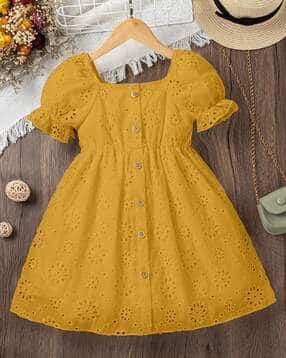 Girls Schiffli Embroidered Fit & Flare Dress