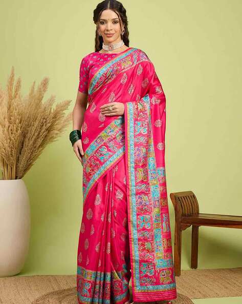 Ri-wah Women Madhubani Print Saree with Tassels