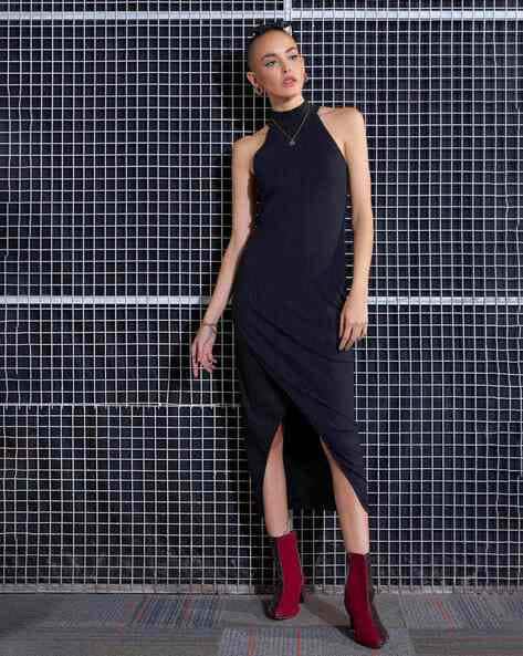 princess polly baby blue dress Coffee Front Slit V Neck Bodycon Midi Dress