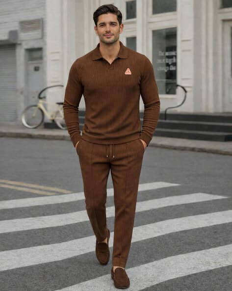 NEONOMAD Men Ribbed T-Shirt & Trousers Co-Ord Set