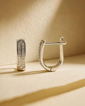 ruha jewels Women Sterling Silver Sleek American-Diamond Studded Hoop Earrings-picture-42
