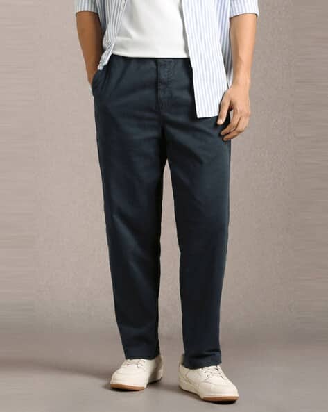 LOUIS PHILIPPE Men Flat-Front Straight Fit Trousers