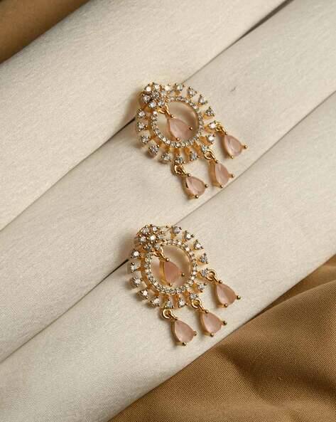 KAYRAH Women Gold-Plated Cubic Zirconia-Studded Drop Earrings