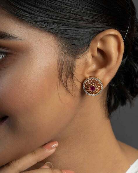 KAYRAH Women Gold-Plated Cubic Zirconia-Studded Stud Earrings