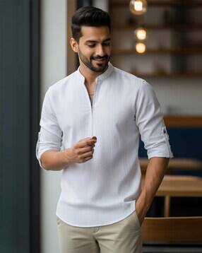 Men Slim Fit Shirt Kurta with Curved Hems-image-49