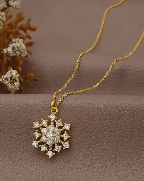 Carlton London Women Gold-Plated CZ Snowflake Pendant with Chain