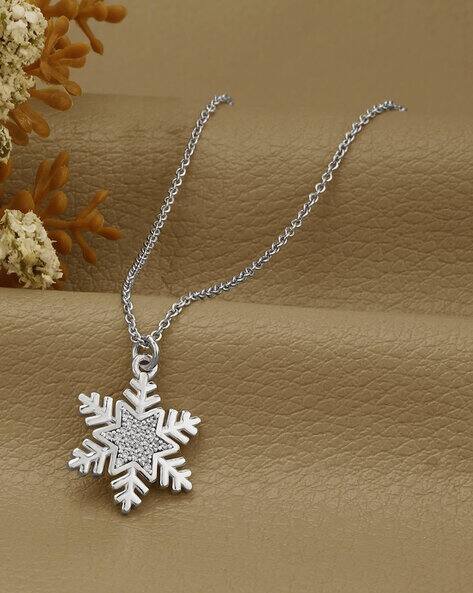 Carlton London Women Rhodium-Plated CZ Snowflake Pendant with Chain