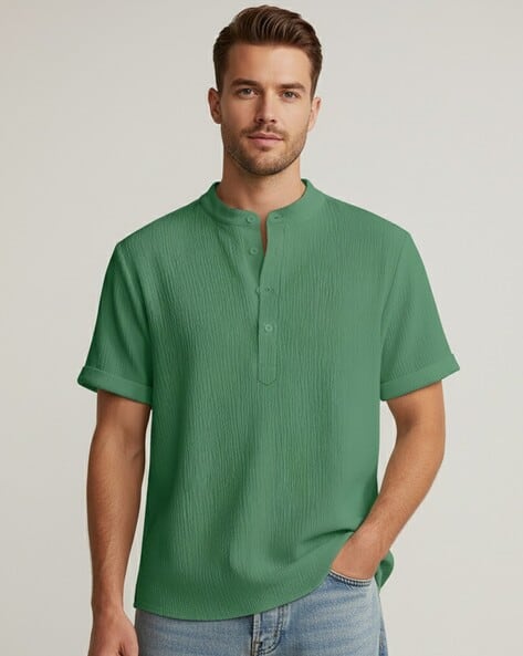 Buda Jeans Co Men Regular Fit Mandarin-Collar Shirt