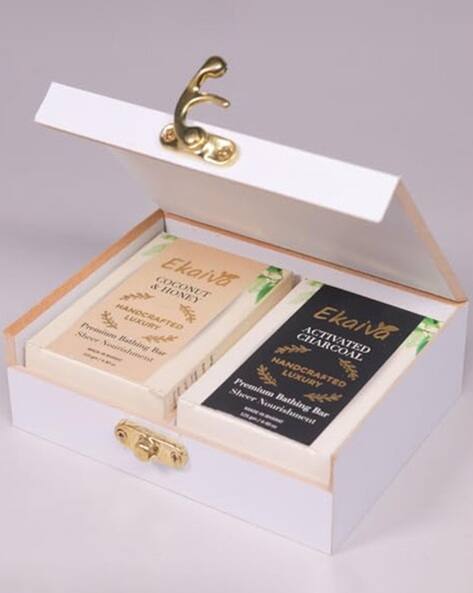 Ekaiva Organics Set of 2 Activated Charcoal & Coconut Honey Bathing Bars with Gift Box