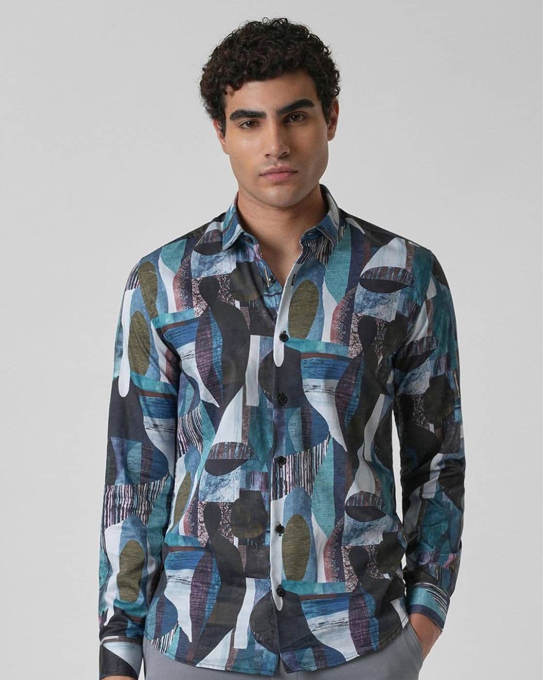 BANANA CLUB Men Printed Slim Fit Shirt with Spread Collar For Men (Teal, M)