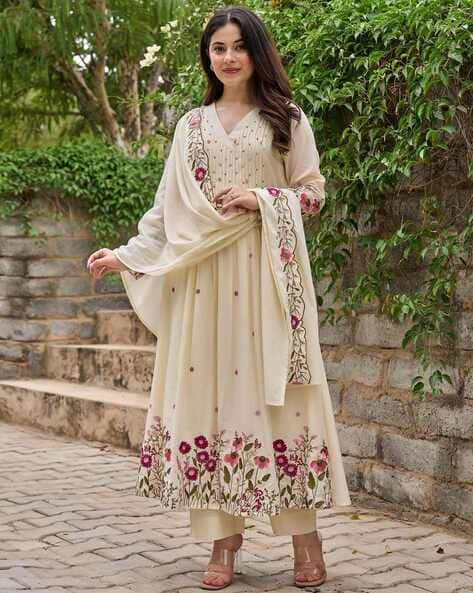 Nyrika Women Embroidered A-Line Kurta Set with Dupatta
