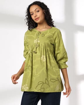 siyahi Women Printed Tie-Up Neck Tunic-picture-13