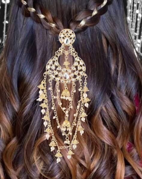 Fabula Women Gold Kundan Hair Pin