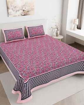 Printed Double-Size Bedsheet with Pillow Covers - 180 TC-image-39