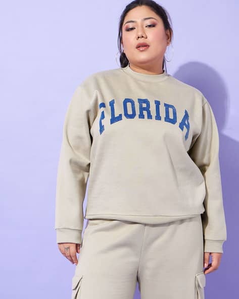 SASSAFRAS Curve Women Typographic Print Regular Fit Curve Size Sweatshirt