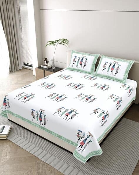 Jaipur Fabric Printed King-Size Bedsheet with Pillow Covers - 240 TC