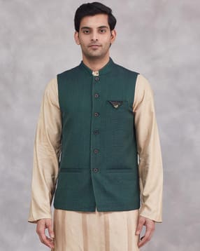 fabindia Men Striped Regular Fit Nehru Jacket-picture-13