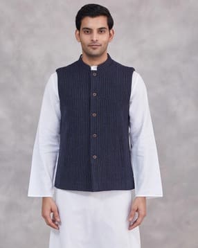 fabindia Men Striped Slim Fit Nehru Jacket-picture-32
