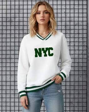 clafoutis Women Typographic Print V-Neck Pullover-picture-40