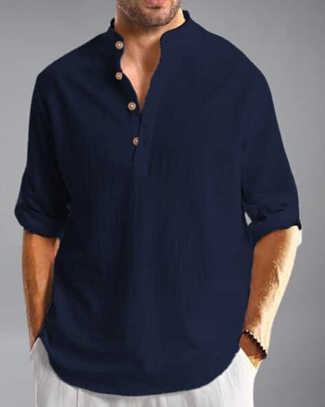 Men Slim Fit Short Kurta with Mandarin Collar