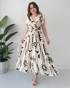Women Tribal Print Fit & Flare Dress-image-35