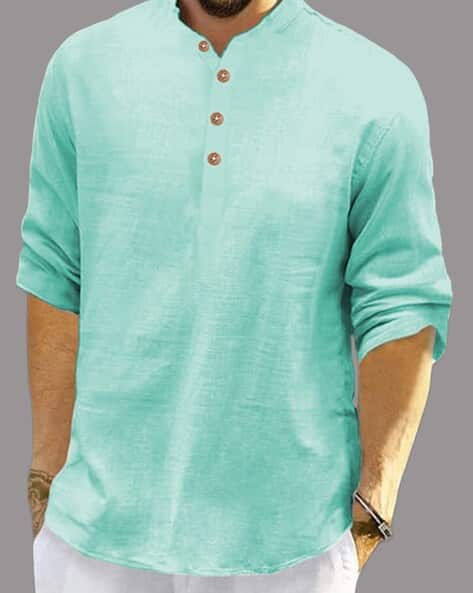 Men Slim Fit Short Kurta with Mandarin Collar