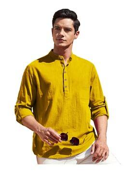 univibe Men Slim Fit Short Kurta with Mandarin Collar-picture-32