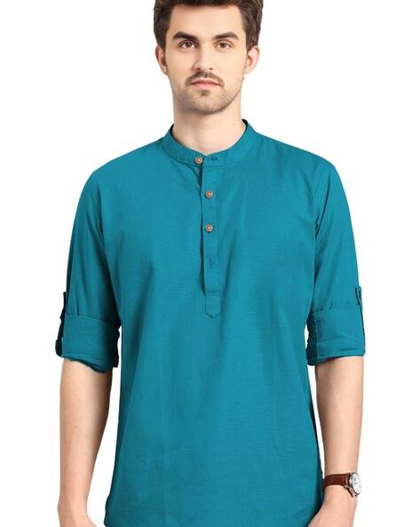 Men Slim Fit Kurta with Mandarin Collar