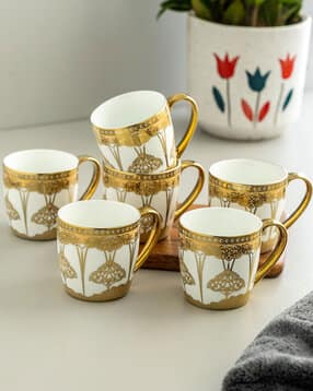 Set of 6 Ceramic Printed Tea Cups